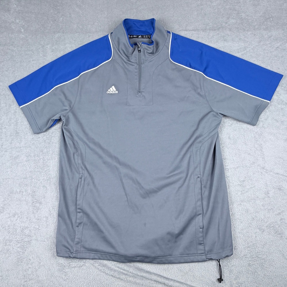 Adidas Mens XL Grey Blue Quarter Zip Short Sleeve Windbreaker Pullover 6944A